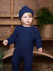 The Little Tailor Cable Knit 100% Cotton Romper And Hat Baby Gift Set - Image 1 of 9