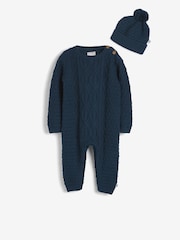 The Little Tailor Cable Knit 100% Cotton Romper And Hat Baby Gift Set - Image 2 of 9