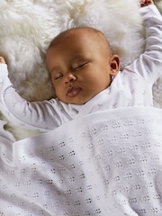 The Little Tailor White 100% Cotton Pointelle Baby Blanket - Image 1 of 4