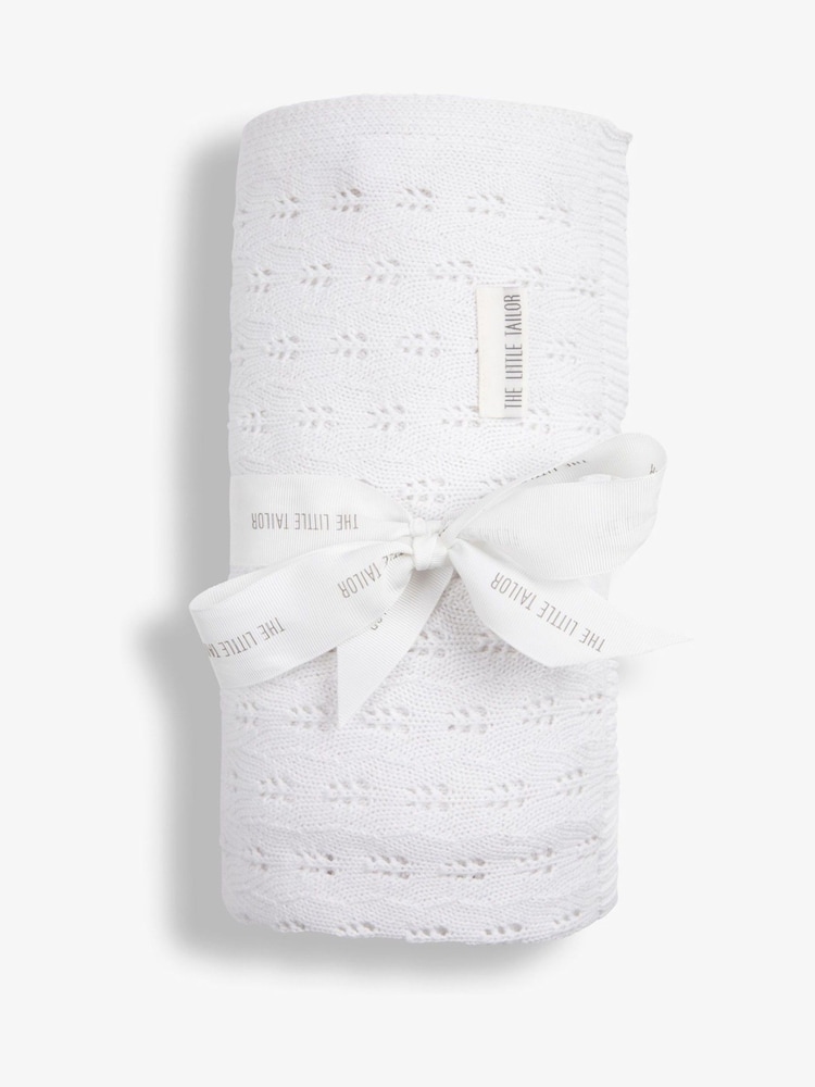 The Little Tailor White 100% Cotton Pointelle Baby Blanket - Image 2 of 4