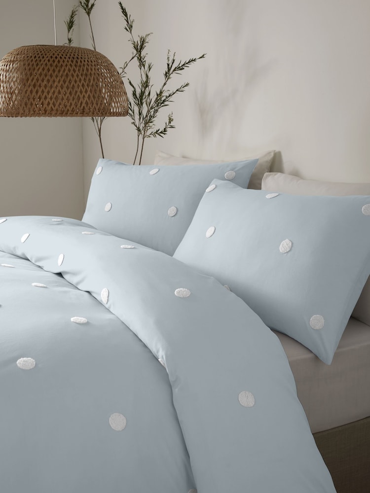 Appletree Duck Egg Blue Dot Garden 100% Pure Cotton Duvet Cover and Pillowcase Set - Image 3 of 4