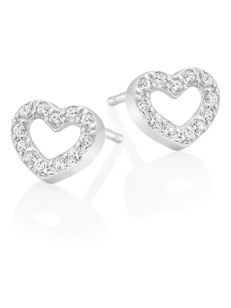 Beaverbrooks Silver Cubic Zirconia Heart Stud Earrings - Image 1 of 1