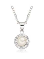 Beaverbrooks Sterling Silver Cubic Zirconia Freshwater Cultured Pearl Pendant - Image 1 of 3