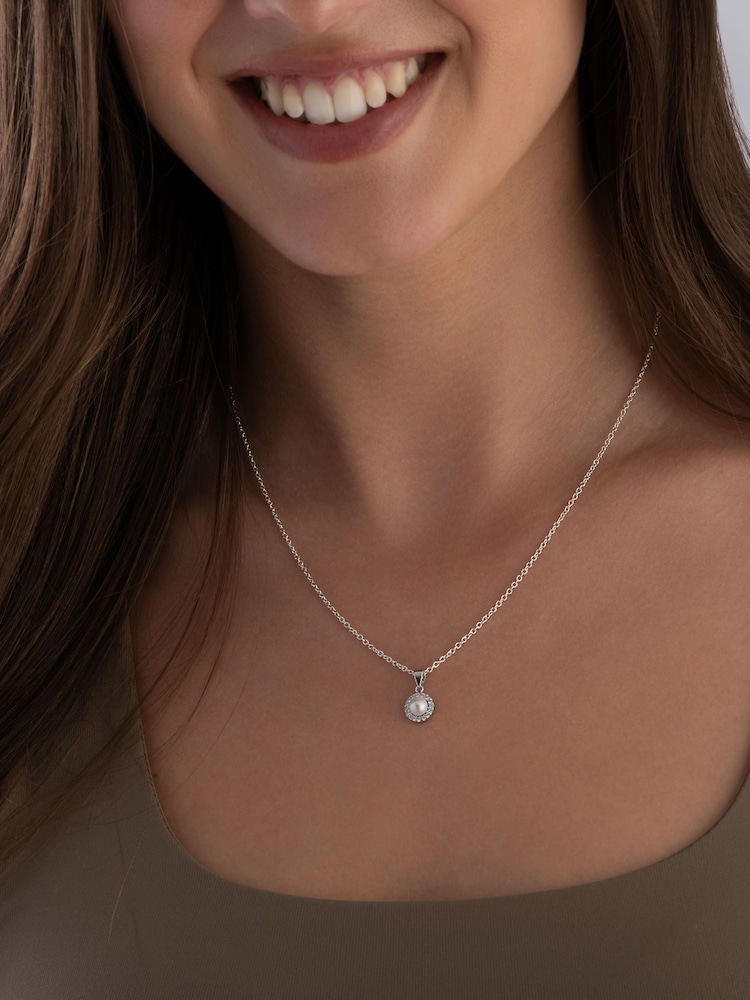 Beaverbrooks Sterling Silver Cubic Zirconia Freshwater Cultured Pearl Pendant - Image 2 of 3