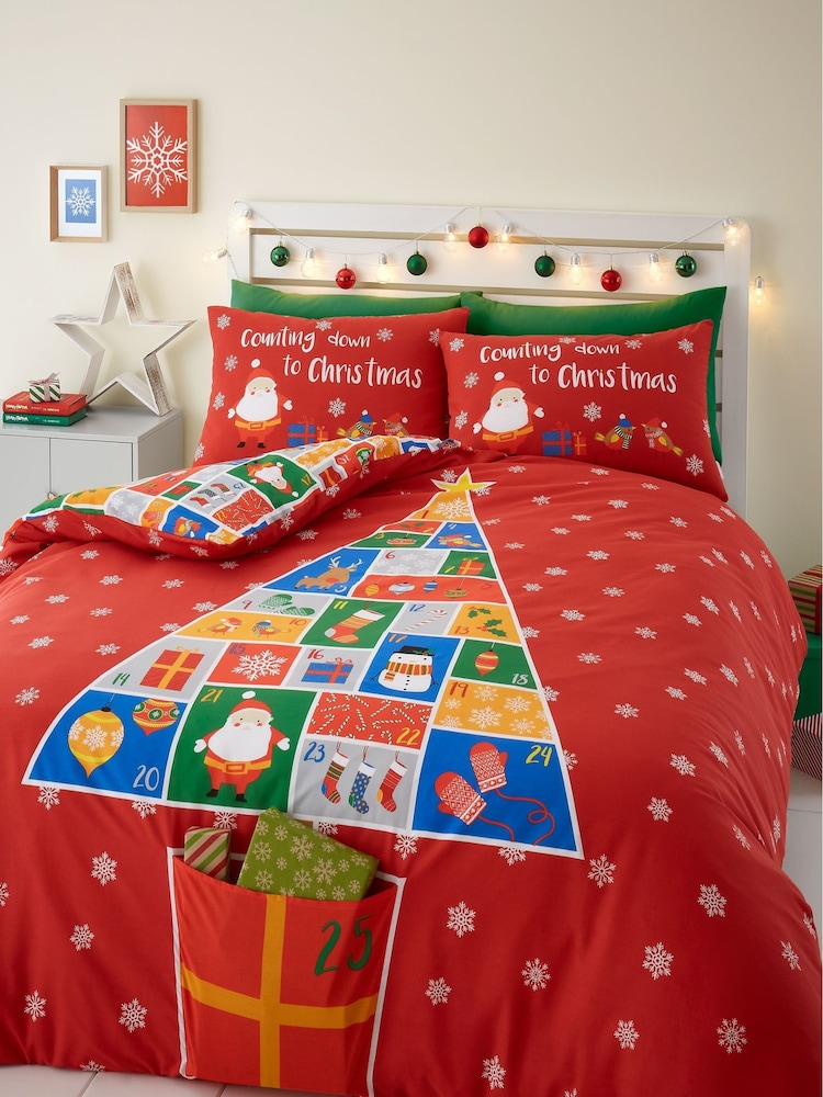 Catherine Lansfield Red Christmas Countdown Duvet Cover and Pillowcase Set - Image 1 of 4