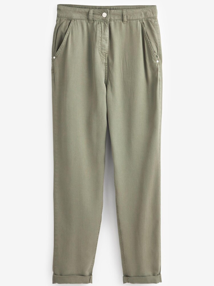 Khaki Green Tencel™ Barrel Leg Trousers - Image 1 of 1 Khaki Green Tencel™ Barrel Leg Trousers - Image 1 of 1