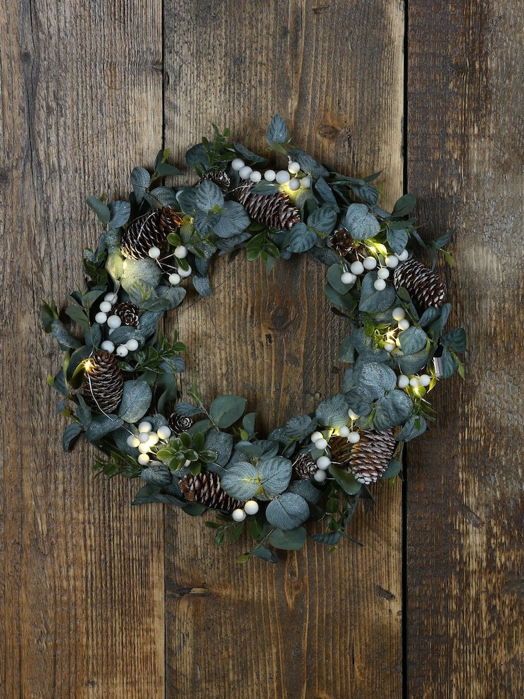 Laura Ashley Green Eucalyptus Leaf LED Wreath Small - Image 1 of 4