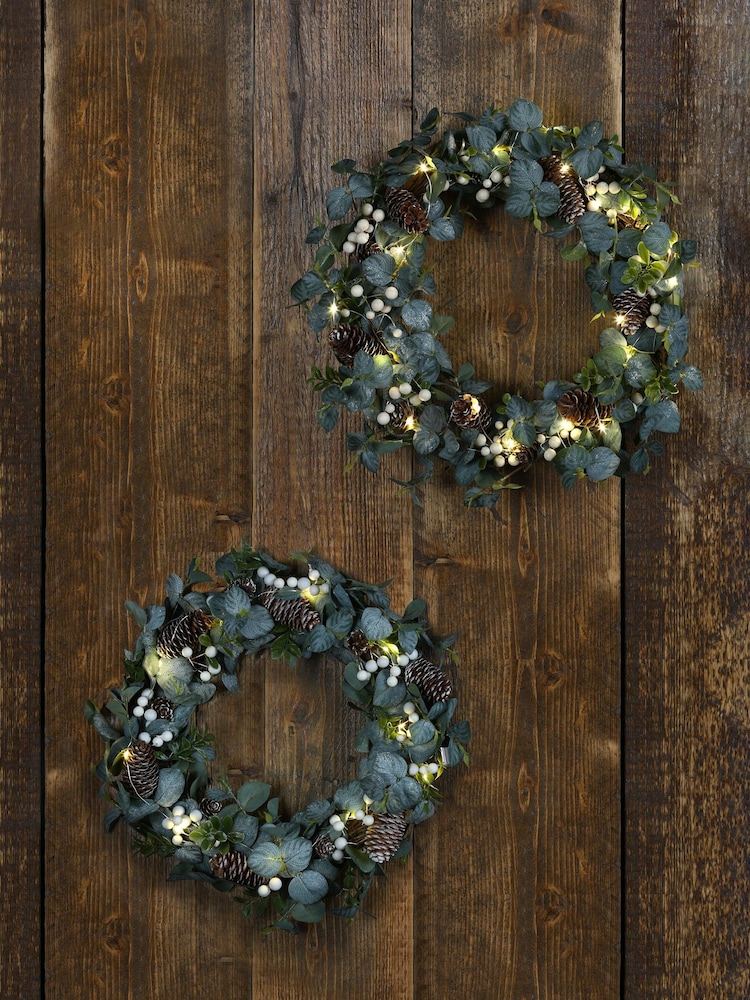 Laura Ashley Green Eucalyptus Leaf LED Wreath Small - Image 2 of 4