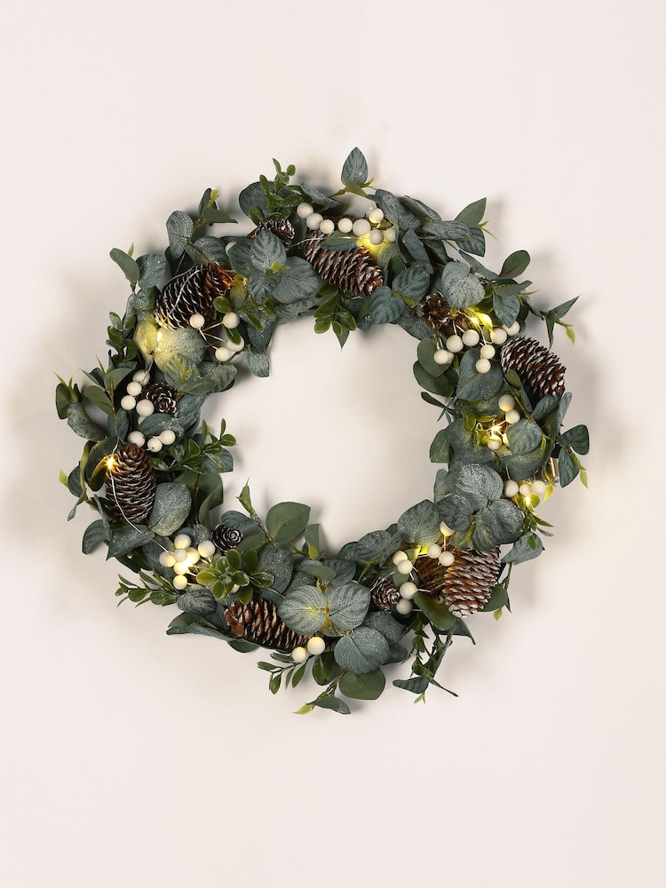 Laura Ashley Green Eucalyptus Leaf LED Wreath Small - Image 4 of 4