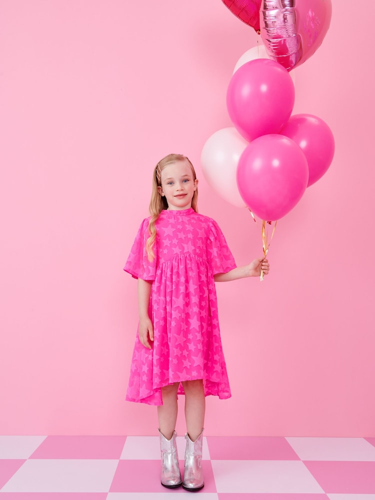 Bright Pink Star Jacquard Party Dress (3-16yrs) - Image 1 of 7