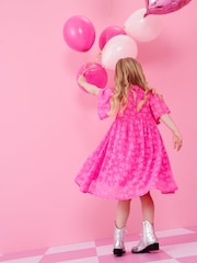 Bright Pink Star Jacquard Party Dress (3-16yrs) - Image 4 of 7