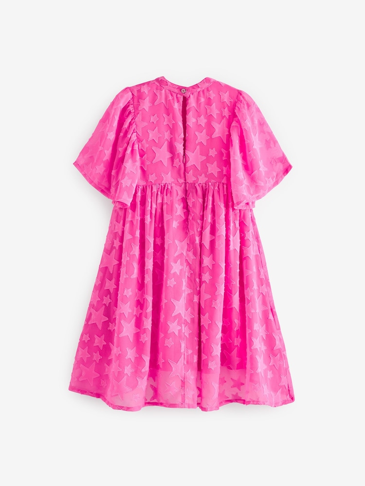Bright Pink Star Jacquard Party Dress (3-16yrs) - Image 7 of 7