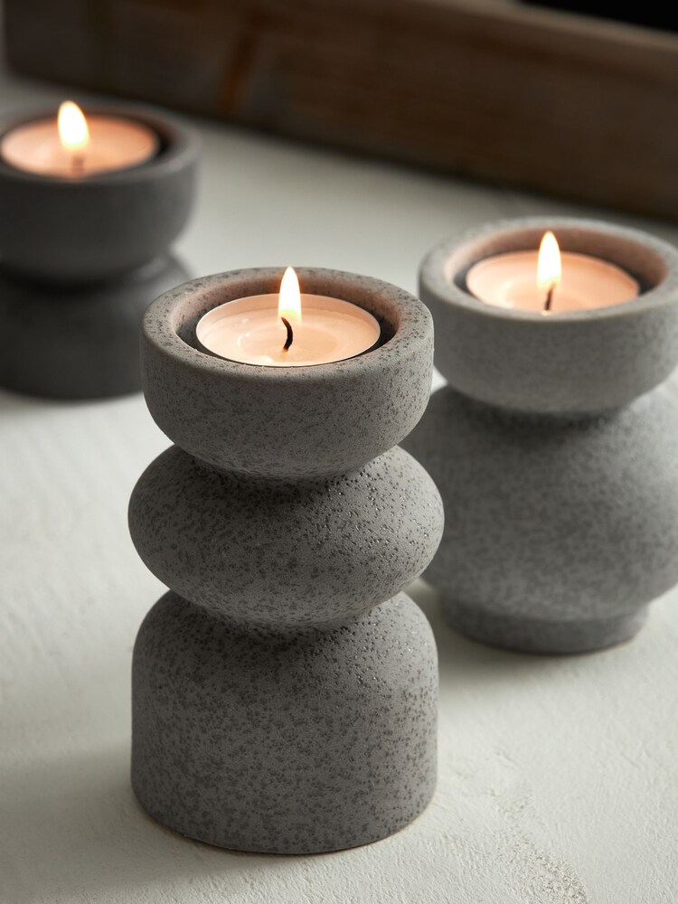 Set of 3 Graphite Grey Shaped Concrete Taper And Tealight Candle Holders - Image 4 of 5