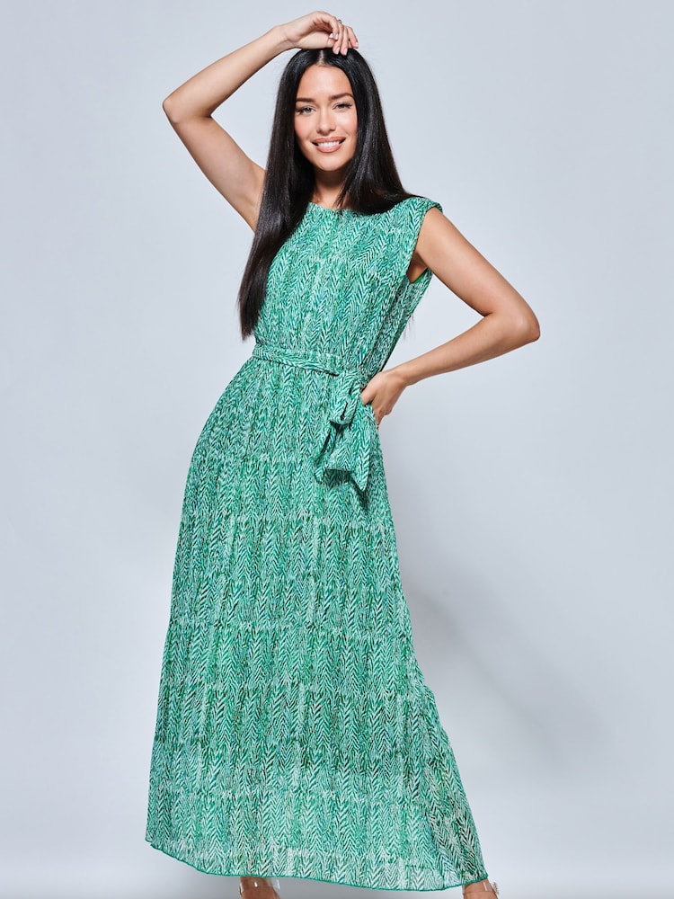 Jolie Moi Green Hollyn Pleated Chiffon Maxi Dress - Image 1 of 5