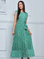 Jolie Moi Green Hollyn Pleated Chiffon Maxi Dress - Image 4 of 5