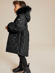 Black Faux Fur Hooded Quilted Padded Coat (3-16yrs) - Image 2 of 4