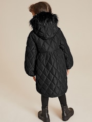 Black Faux Fur Hooded Quilted Padded Coat (3-16yrs) - Image 3 of 4