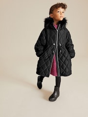 Black Faux Fur Hooded Quilted Padded Coat (3-16yrs) - Image 4 of 4