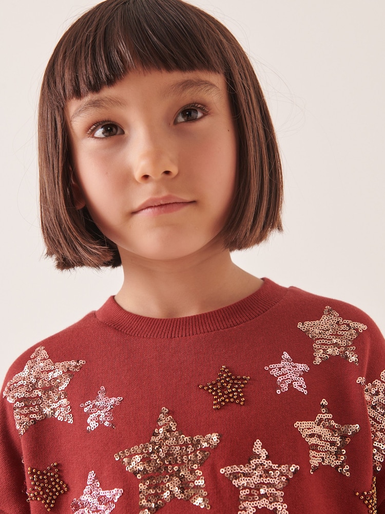 Chocolate Brown Sequin Cosy Long Sleeve Dress (3-16yrs) - Image 4 of 7