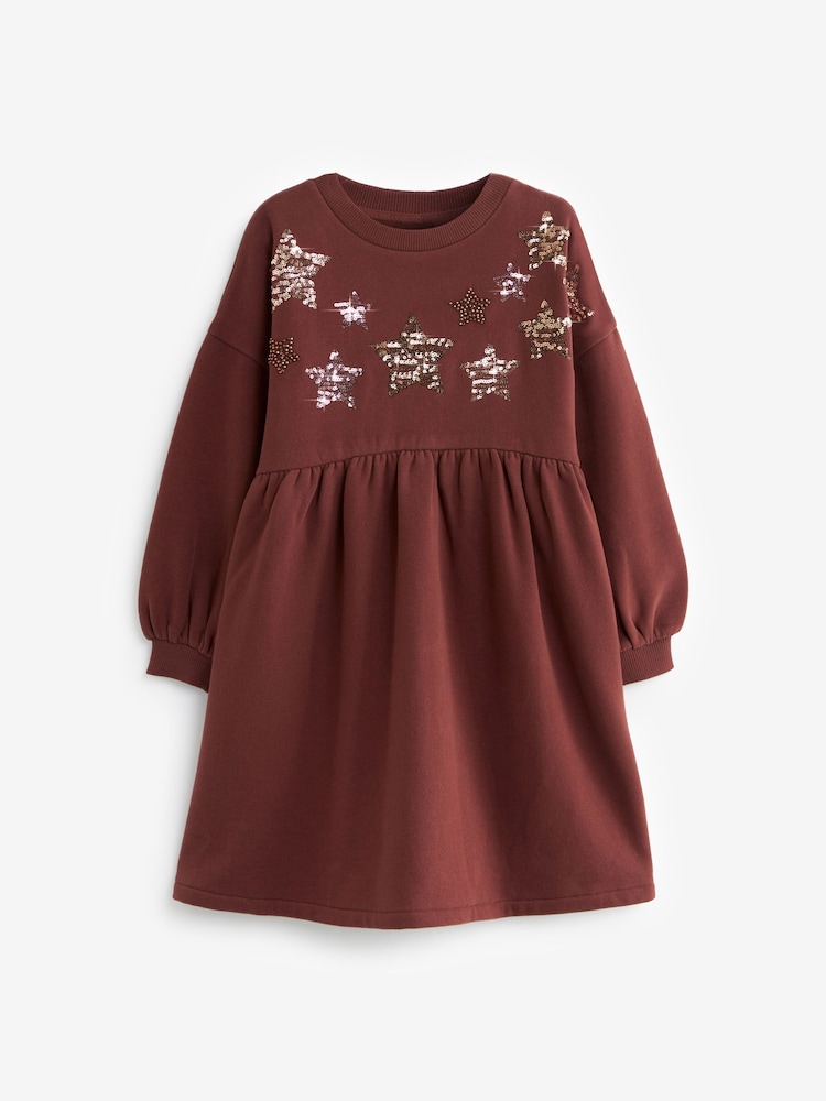 Chocolate Brown Sequin Cosy Long Sleeve Dress (3-16yrs) - Image 5 of 7