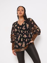 Simply Be Natural Shirred Peplum Top - Image 1 of 4