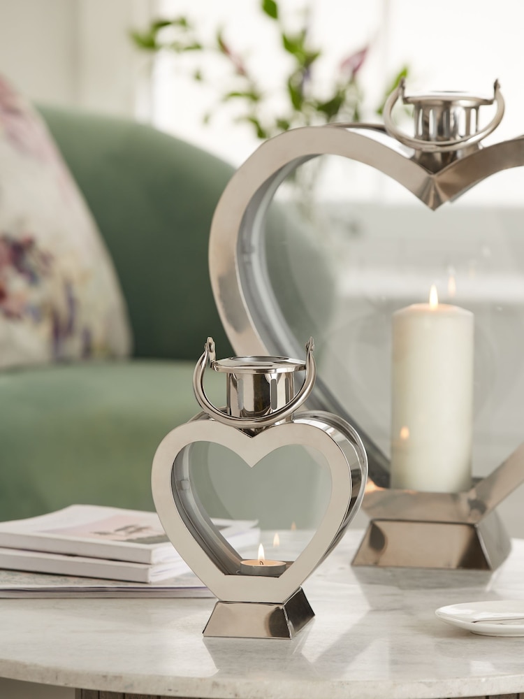 Silver Heart Metal Mini Lantern Candle Holder - Image 1 of 6