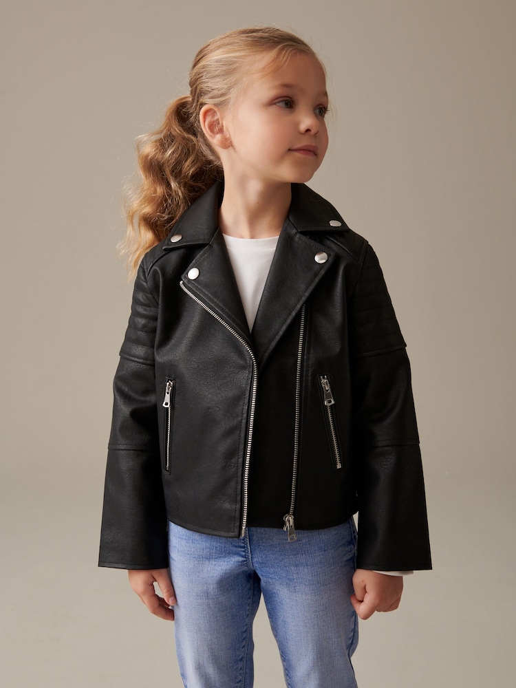 Black PU Biker Jacket (3-16yrs) - Image 1 of 8
