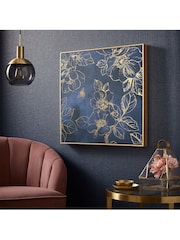 Art For The Home Blue Golden Blooms Box Framed Canvas - Image 1 of 4