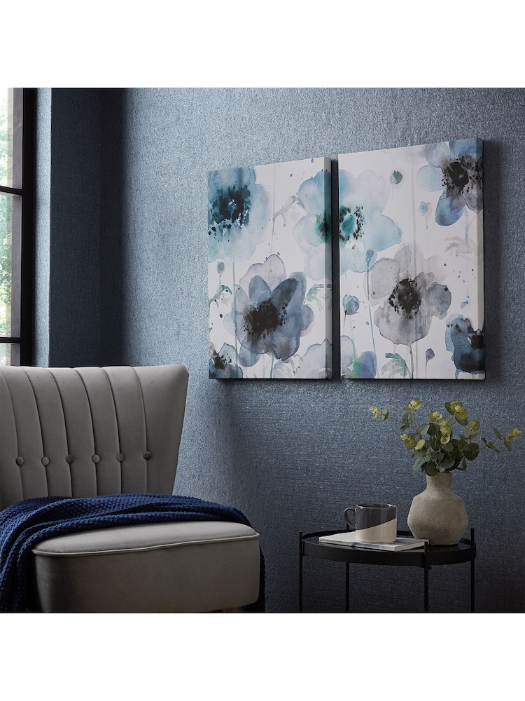 Art For The Home Set of 2 Blue Painterly Poppies Canvases - Image 1 of 2