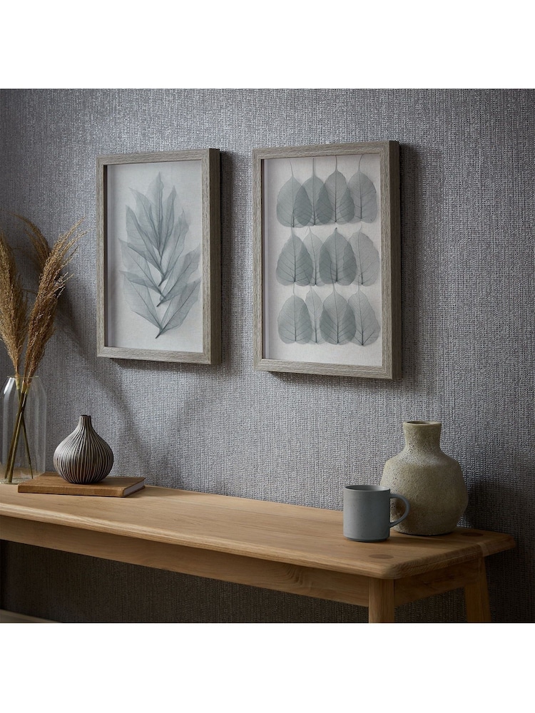 Art For The Home Set of 2 Blue Delicate Leaves Framed Art - Image 1 of 5
