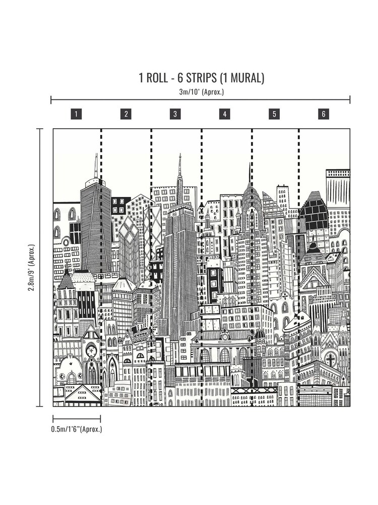Art For The Home White City Sketch Chalk 3M Mural - Image 4 of 4