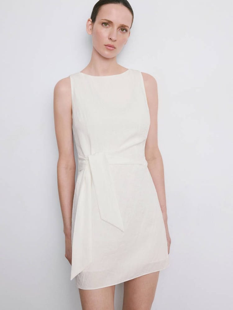 Mango Cream Wrap Midi Dress - Image 2 of 7