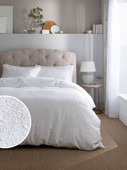 White Heart Embossed Duvet Cover and Pillowcase Set - Image 1 of 5