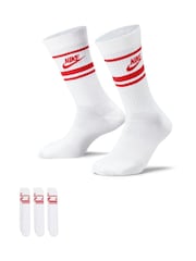 Nike White/Red Sportswear Everyday Essential White Crew Socks 3 Pack - Image 1 of 4