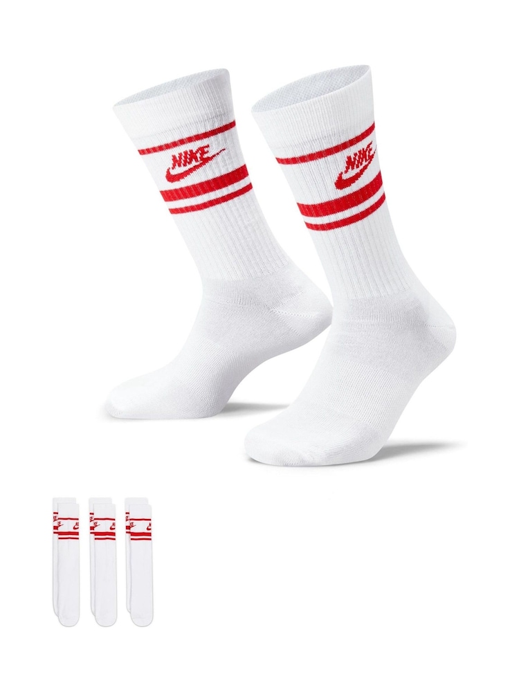 Nike White/Red Sportswear Everyday Essential White Crew Socks 3 Pack - Image 1 of 4