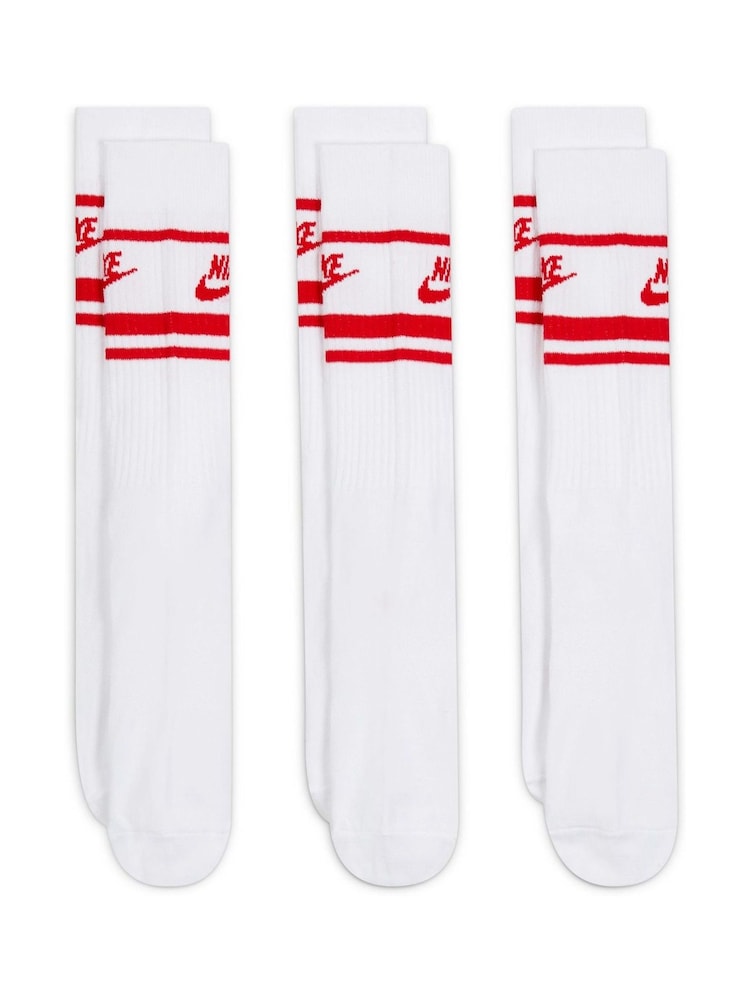 Nike White/Red Sportswear Everyday Essential White Crew Socks 3 Pack - Image 2 of 4