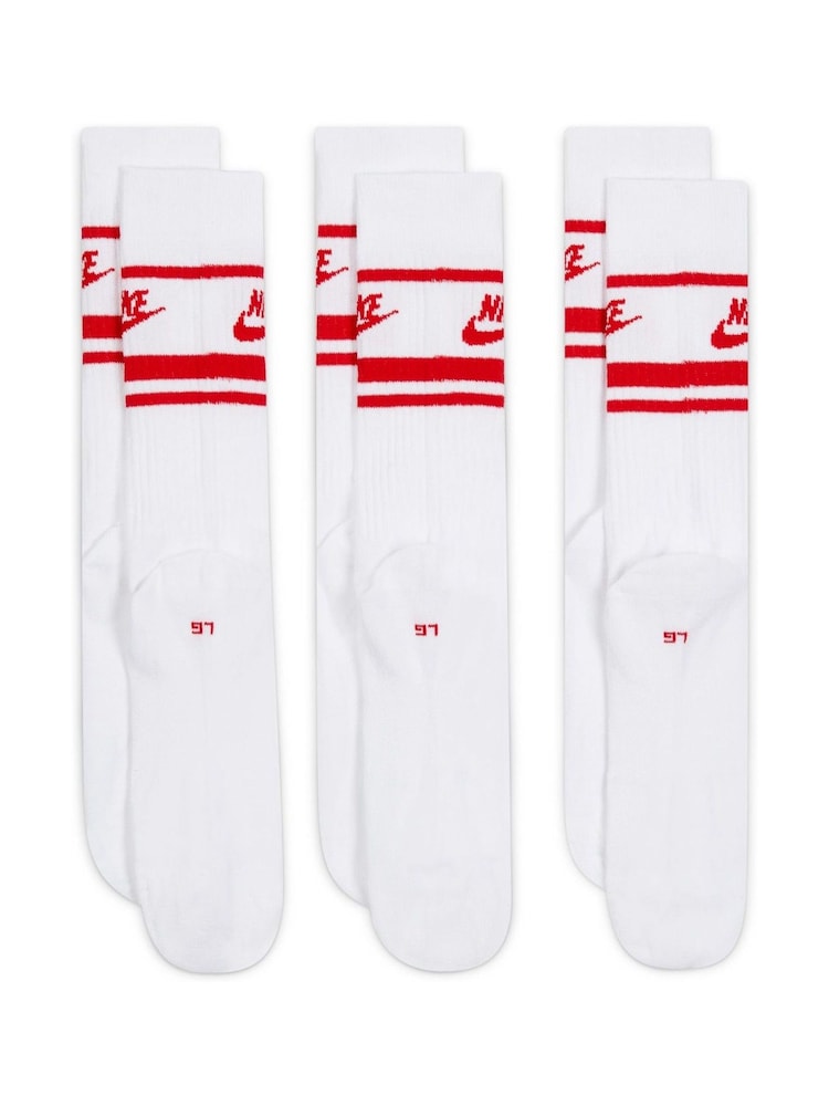 Nike White/Red Sportswear Everyday Essential White Crew Socks 3 Pack - Image 3 of 4