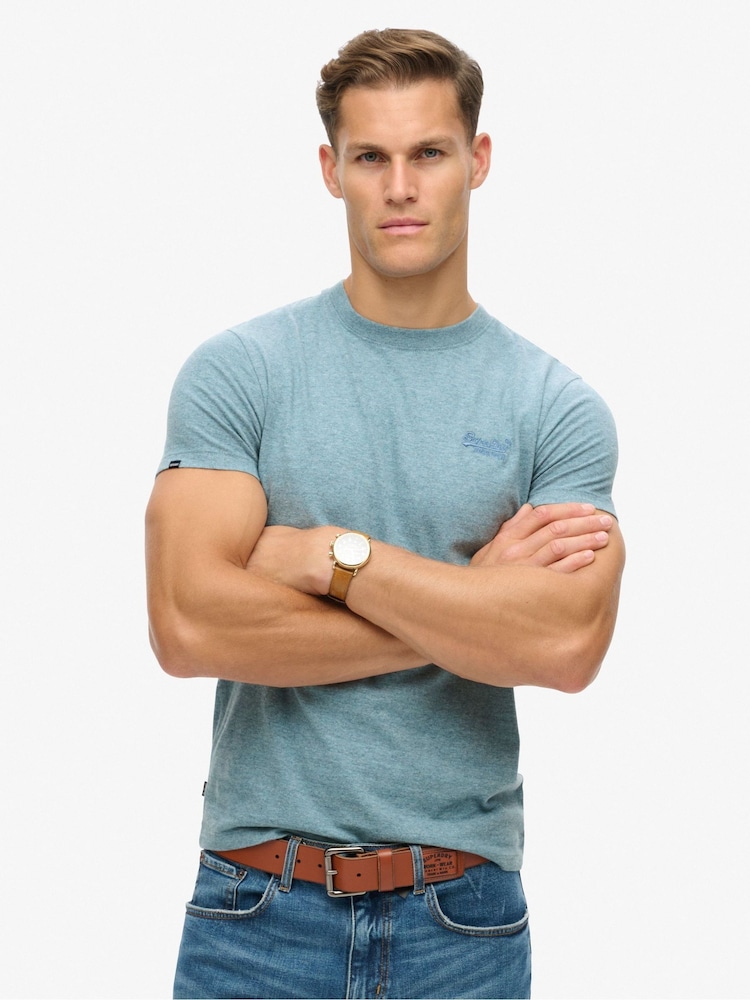 Superdry Desert Sky Blue Grit Essential Logo Embroidery T-Shirt - Image 1 of 1