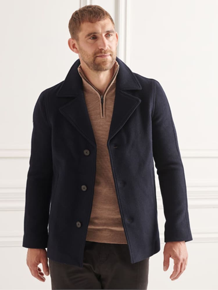 Superdry Blue Studios Short Wool Coat - Image 1 of 8