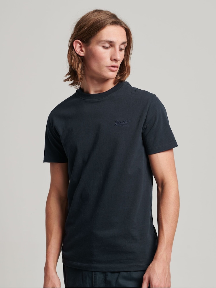 Superdry Eclipse Navy Vintage Embroidered 100% Cotton T-Shirt - Image 1 of 4