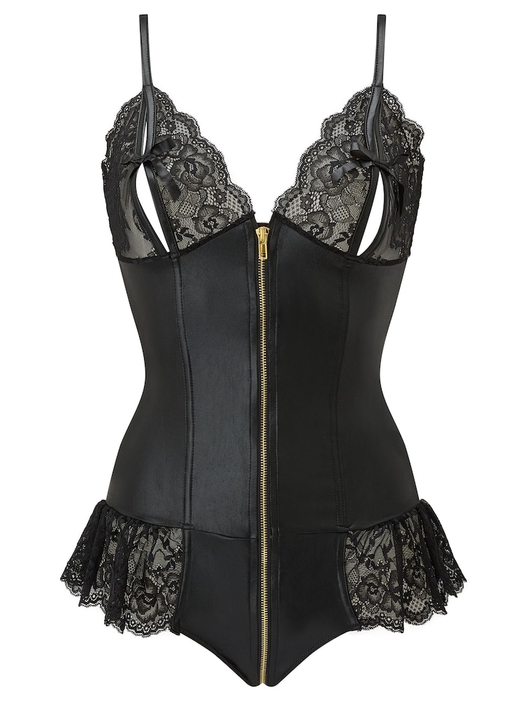 Negru - Body Ann Summers din piele artificială și dantelă Tasha - Imaginea 5 din 5