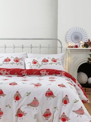 Catherine Lansfield Red Christmas Robins Duvet Cover and Pillowcase Set - Image 1 of 4