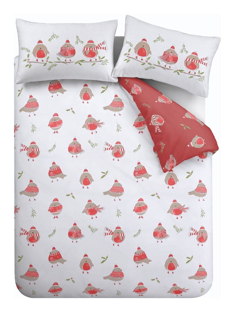 Catherine Lansfield Red Christmas Robins Duvet Cover and Pillowcase Set - Image 4 of 4