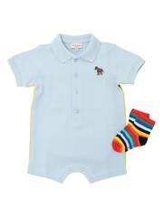 Paul Smith Junior Baby Blue Dinosaur Romper And Socks Set - Image 1 of 3