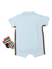 Paul Smith Junior Baby Blue Dinosaur Romper And Socks Set - Image 2 of 3