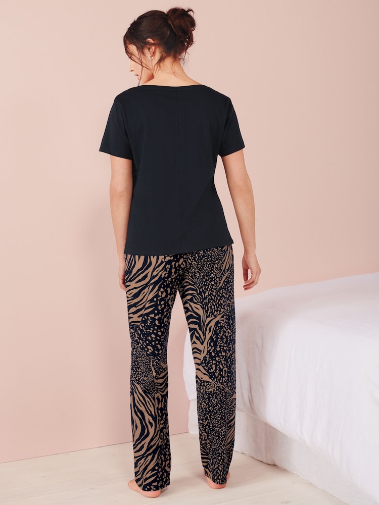 Navy Blue Animal Print Cotton Short Sleeve Pyjamas - Image 2 of 8
