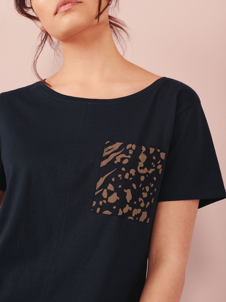 Navy Blue Animal Print Cotton Short Sleeve Pyjamas - Image 5 of 8