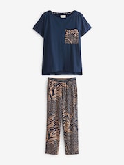 Navy Blue Animal Print Cotton Short Sleeve Pyjamas - Image 6 of 8