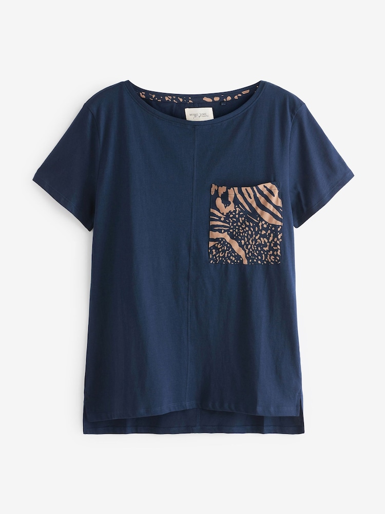 Navy Blue Animal Print Cotton Short Sleeve Pyjamas - Image 7 of 8