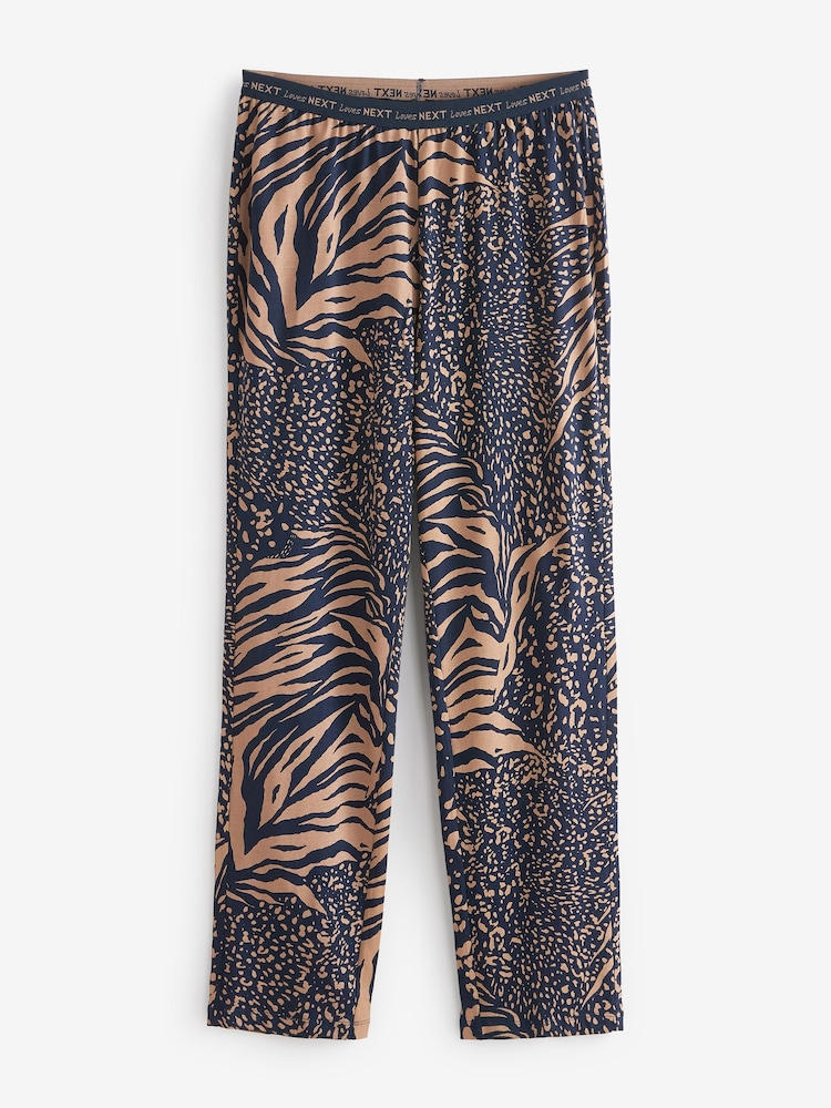 Navy Blue Animal Print Cotton Short Sleeve Pyjamas - Image 8 of 8